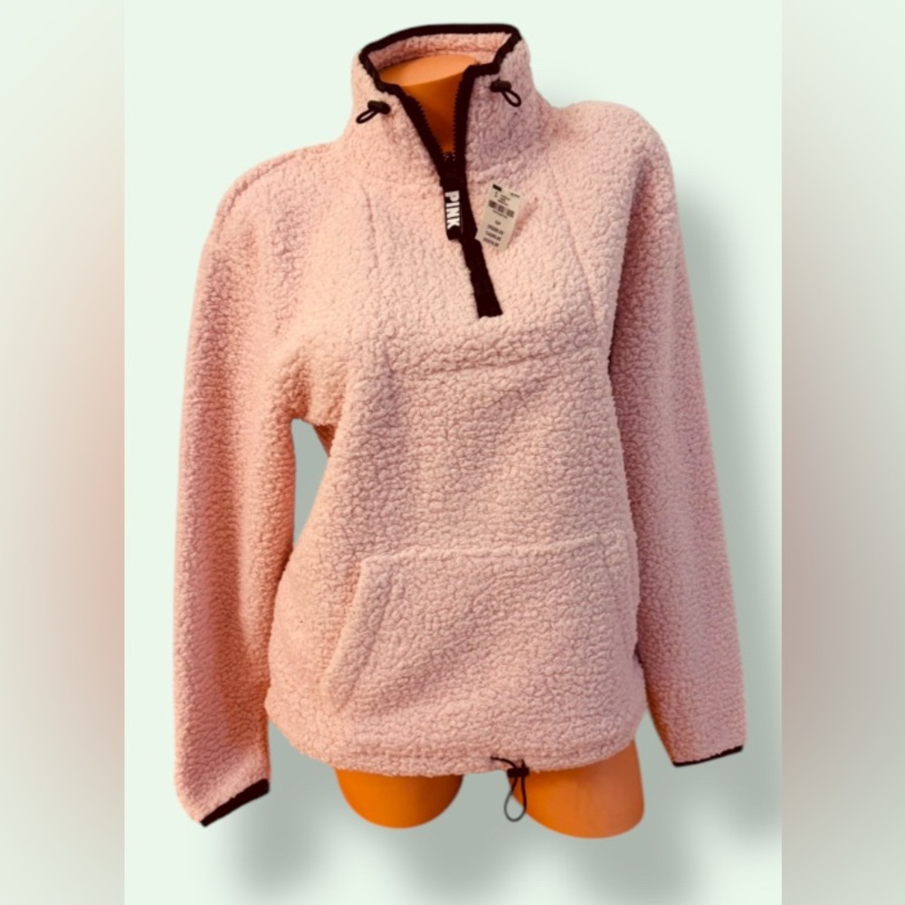 Sherpa Sweatshirt Victoria’s Secret PINK Varsity Half-Zip Baby Pink S
